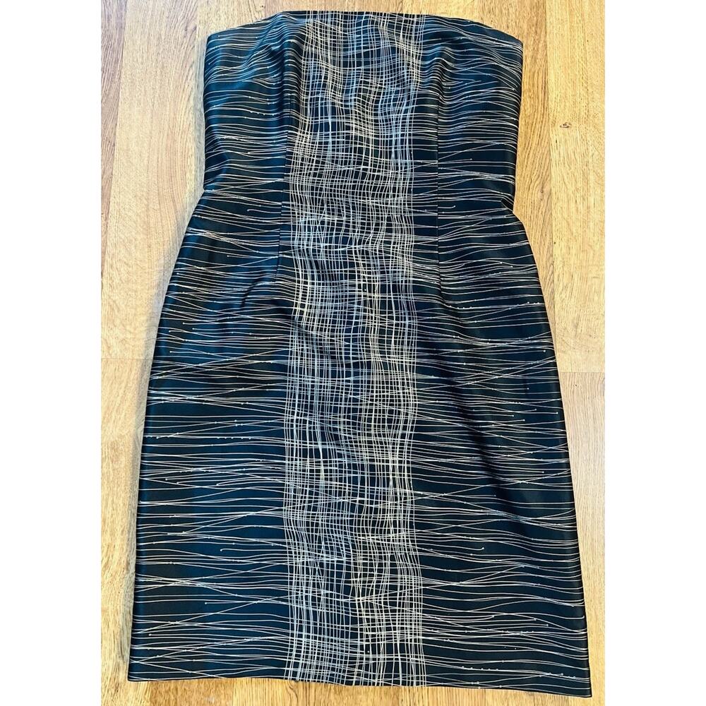 David Meister Black Gold Silk Party Short Strapless Cocktail Dress Size 12